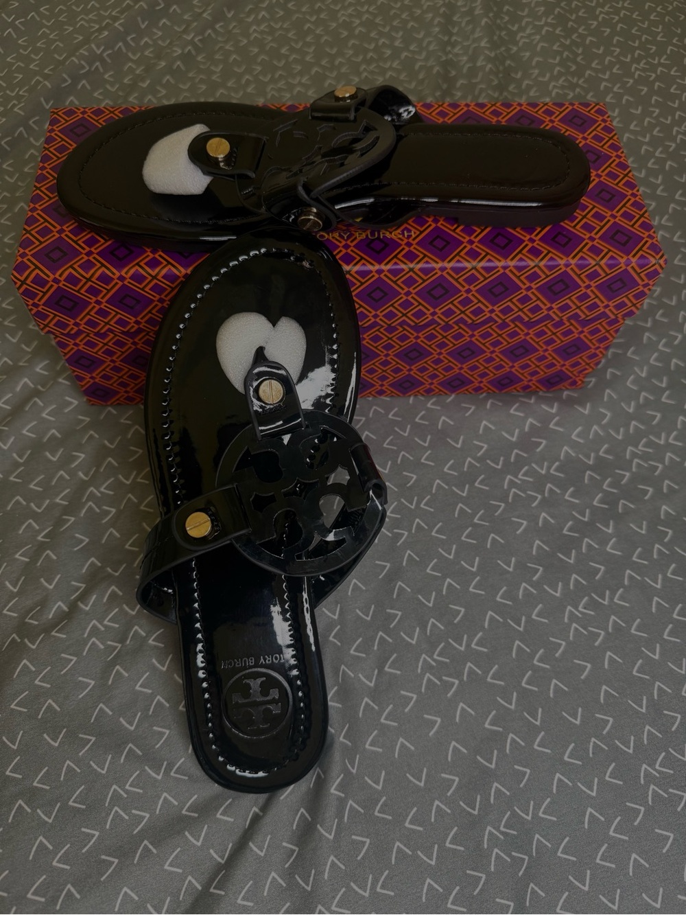 Tory Burch Black Patent Miller Logo Thong Sandals